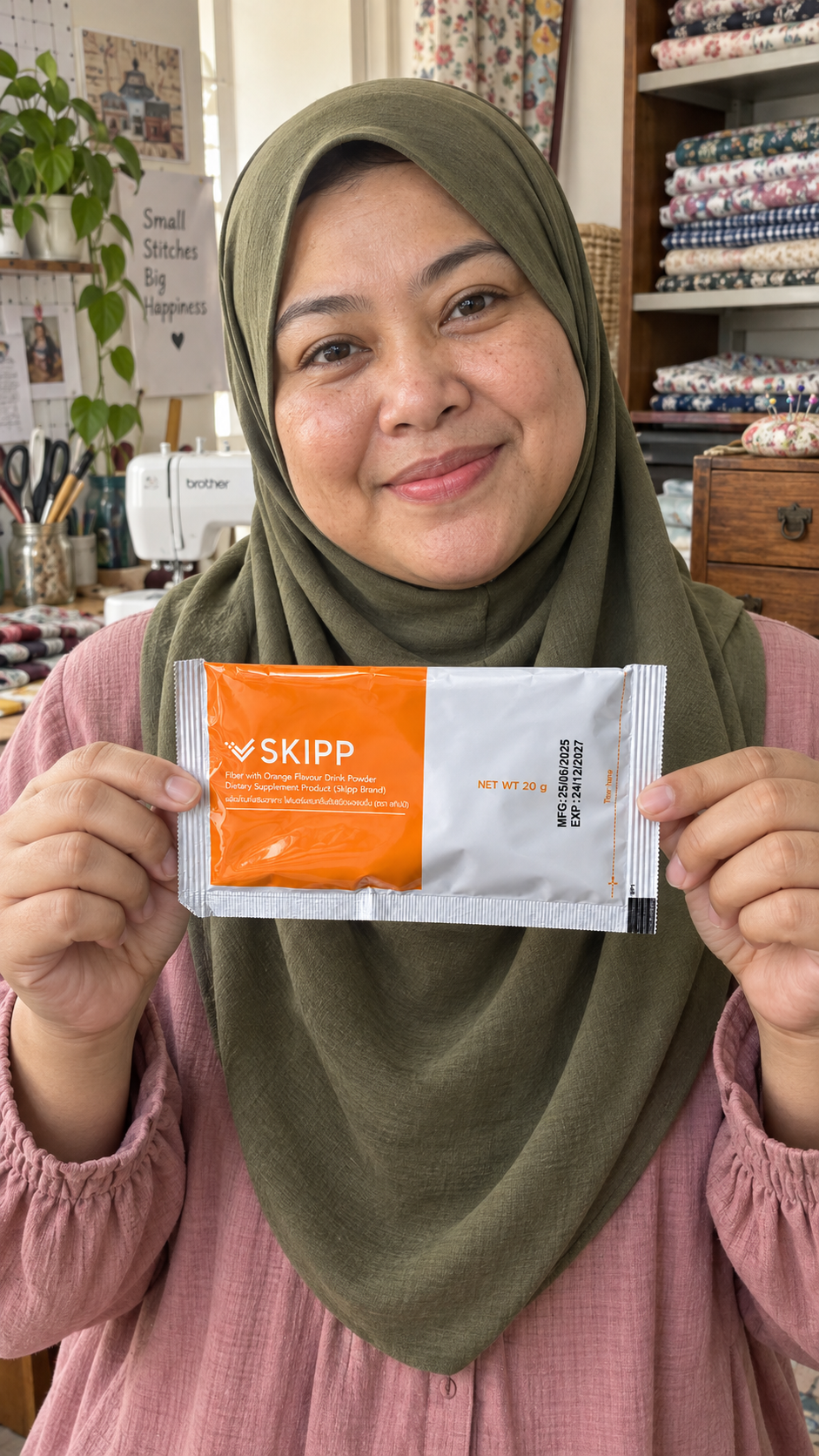 ตัวละครมุสลิมสมมติที่สร้างด้วย AI ถือซอง SKIPP Fiber